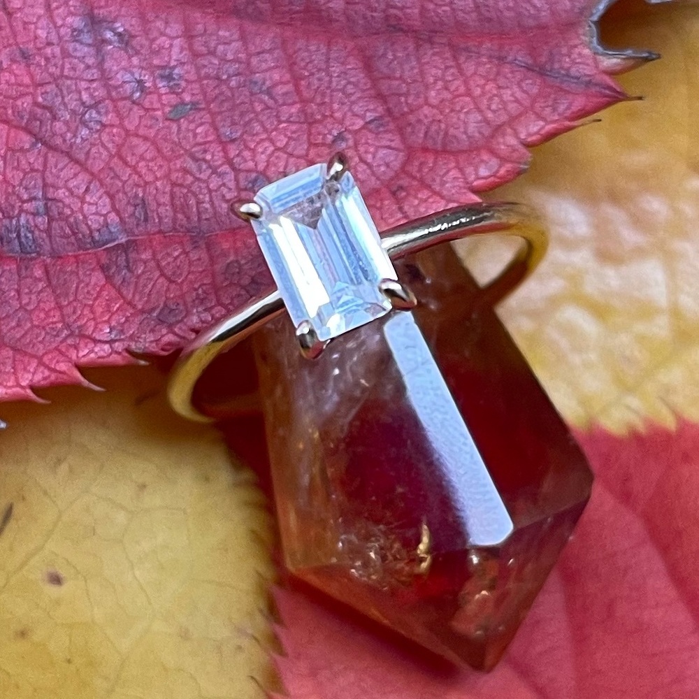 Simple 14k Solid Gold Ring With Emerald Cut CZ